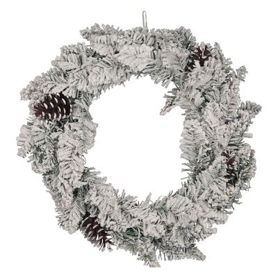 Snowy Flocked Wreath and Faux Pinecones
