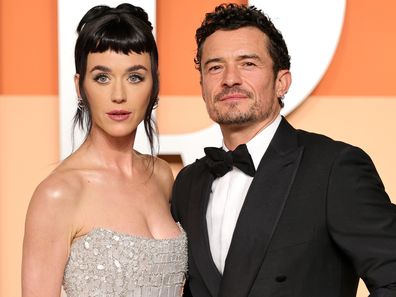 Katy Perry and Orlando Bloom at the 2025 Vanity Fair Oscar Party at Wallis Annenberg Center for the Performing Arts on March 2, 2025 in Beverly Hills, California.  