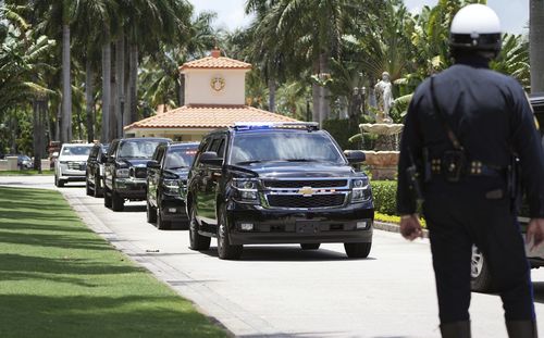 Former President Donald Trump leaves his Trump National Doral resort, Tuesday, June 13, 2023 in Doral, Florida