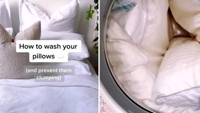 A TikTok video shows how to wash pillows