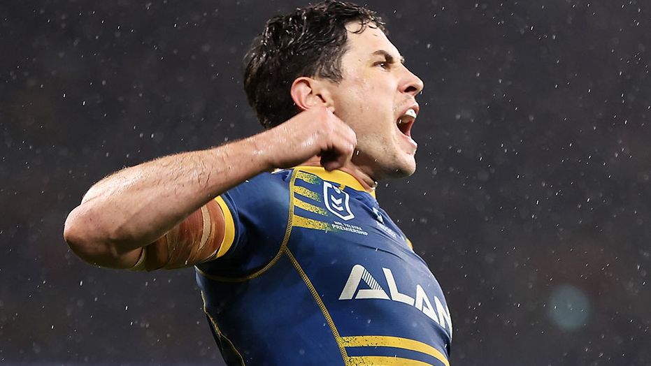 Mitch Moses of the Eels celebrates 
