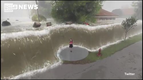 A storm surge of more than nine feet is expected to be caused from the hurricane, covering cars, street signs and homes.