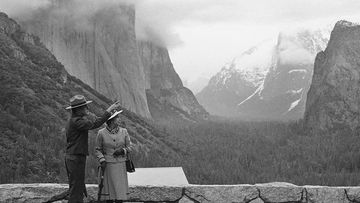 Park superintendent Bob Binnewies points out highlights from Inspiration Point to Queen Elizabeth II
