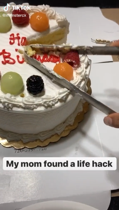 Cake cutting tongs hack on TikTok