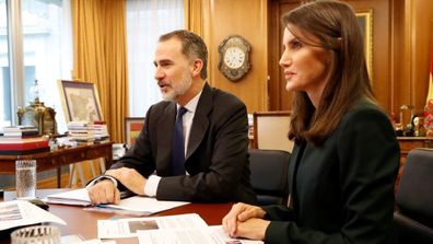 King Felipe VI and Queen Letizia of Spain in their home office