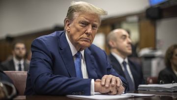 Former President Donald Trump sits in Manhattan Criminal Court in New York, on May 20, 2024. (Dave Sanders/The New York Times via AP, Pool)