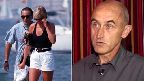 Diana and Dodi Fayed, who also died in the crash, (left) and fireman Xavier Gourmelon who was first on the scene. (right) (Images: AAP and Good Morning Britain)