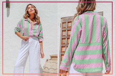 9PR: Tosca Shirt In Green And Pink Stripe