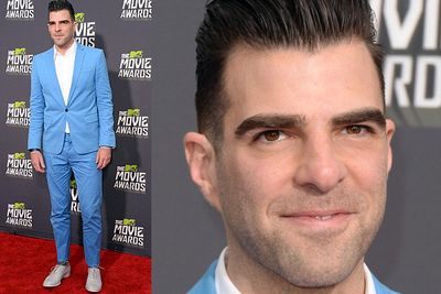 <i>American Horror Story</i> star Zachary Quinto hits the carpet in blue.