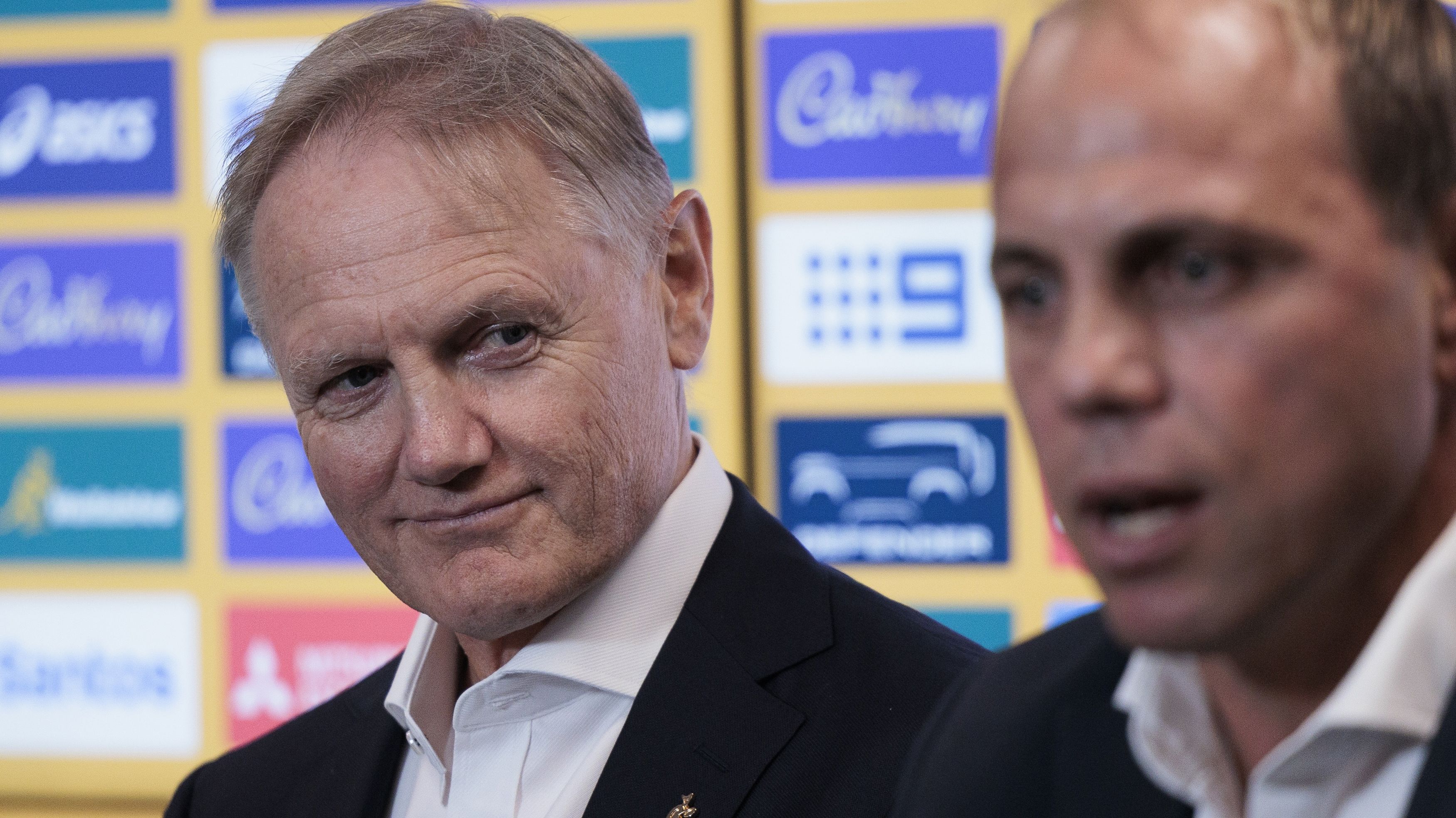 New Wallabies head coach Joe Schmidt (left) and Phil Waugh, Rugby Australia CEO.