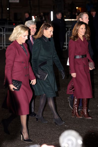 Zara Tindall, Michael Middleton, Carole Middleton, James Matthews and Pippa Middleton  attend the 'Together at Christmas' Carol Service at Westminster Abbey on December 15, 2022 in London, England 