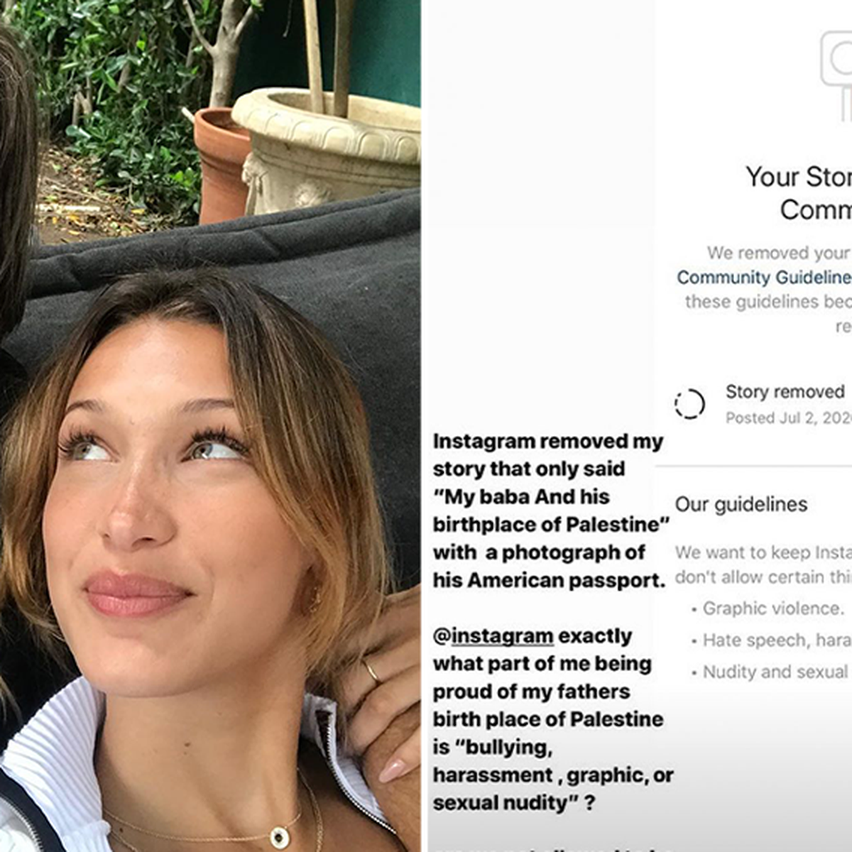 Bella Hadid Says Instagram Removed Her 'Proud Palestinian' Post