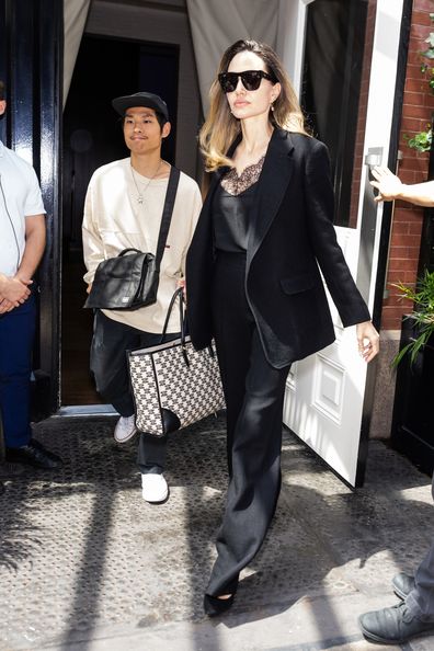 Pax Jolie-Pitt and Angelina Jolie are seen in SoHo on August 16, 2023 in New York City. 