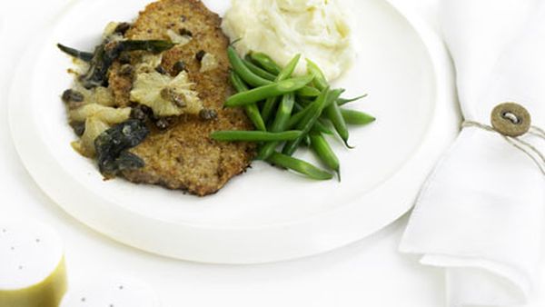 Veal schnitzel with lemon, caper and sage sauce