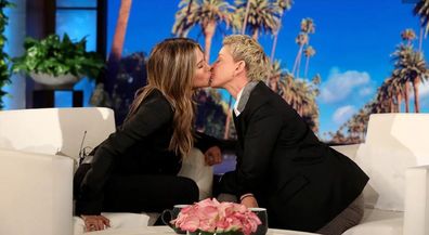 Jennifer Aniston and Ellen DeGeneres kiss