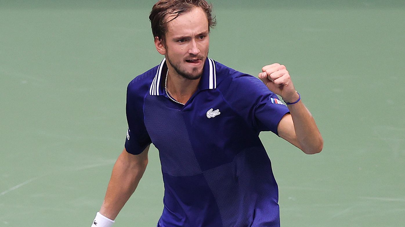 Russian Daniil Medvedev shows his emotions during the US Open final against Novak Djokovic.