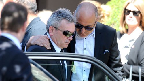 Borce Ristevski, husband of Karen Ristevski, attends the funeral of Karen Ristevski at St Johns Uniting Church in Essendon. (AAP)