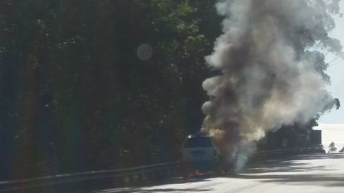 The blaze shut down the M1 at Wyong for more than an hour. (Supplied)