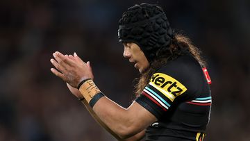 SYDNEY, AUSTRALIA - SEPTEMBER 22:  Jarome Luai of the Panthers reacts during the NRL Preliminary Final match between the Penrith Panthers and Melbourne Storm at Accor Stadium on September 22, 2023 in Sydney, Australia. (Photo by Matt King/Getty Images)