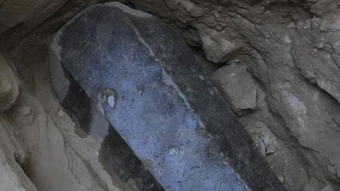 Archaeologists have discovered a black grainite sarcophagus in an ancient cemetery deep underneath Alexandria Egypt