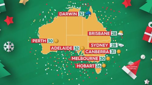 Prévisions météo à travers l'Australie pour le jour de Noël.