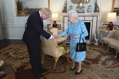 Queen Elizabeth II welcomes newly elected leader of the Conservative party Boris Johnson during an audience at Buckingham Palace, London, Wednesday July 24, 2019 where she invited him to become Prime Minister and form a new government.