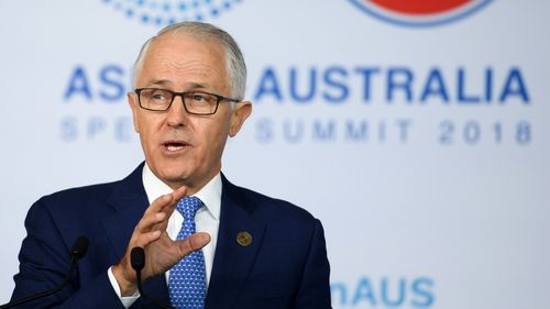 Malcolm Turnbull delivers an address at the New Colombo Plan Reception during the summit. (AAP)