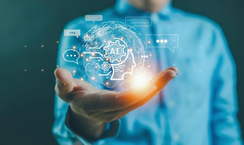 Inteligência artificial, tecnologia de IA, empresários usam tecnologia inteligente, IA, inteligência artificial inserindo comandos para criar algo, mudanças tecnológicas futuras, chatbot com IA.