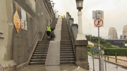 The current bike ramp on the Sydney Harbour Bridge.