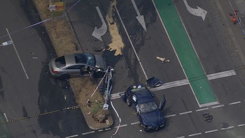 A teenage driver is in critical condition after a freak car accident that injured five people, including a Pedestrian. 