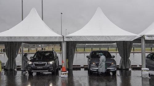 A drive-through COVID-19 Testing Clinic at Heffron Park, Maroubra in Sydney.