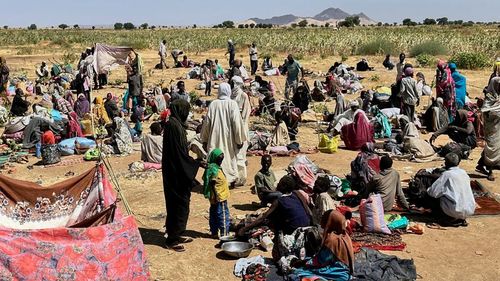 Displaced families from el-Fasher at a displacement camp where they sought refuge from fighting between government forces and the RSF, in Tawila, Darfur region