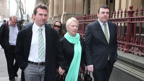 Bridget O'Toole and her sons Christian and Trent outside Melbourne supreme court on August 6th after the pre-sentence hearing for the murder of her husband Dermot O'Toole. (AAP)