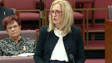 Katy Gallagher gives a statement to the Senate.
