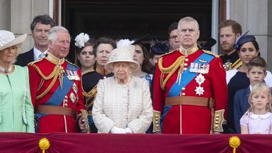Queen Elizabeth II is joined by members of the royal family on the balcony of Buckingham Place to acknowledge the crowd after the Trooping the Colour ceremony, as she celebrates her official birthday 