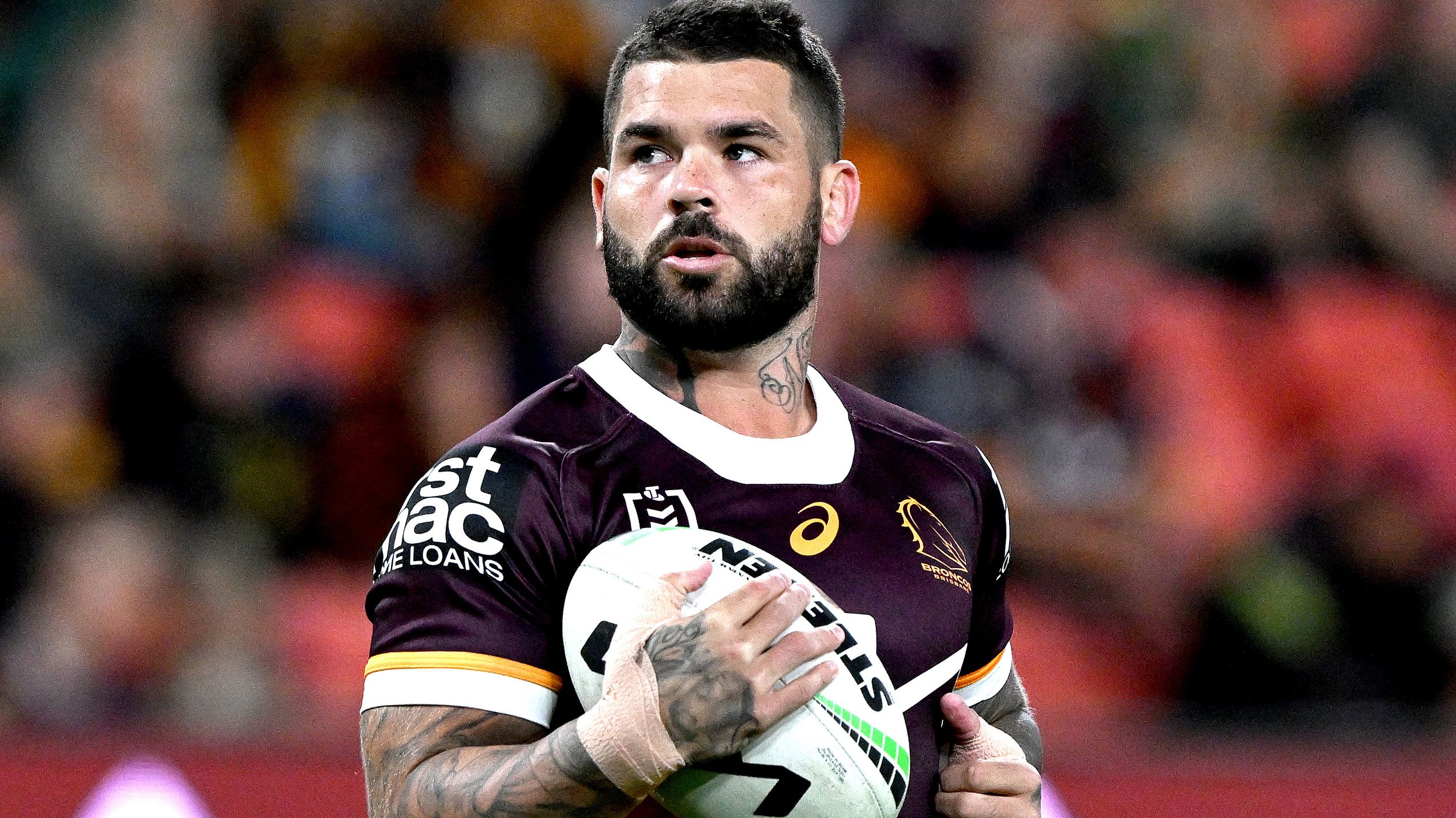 BRISBANE, AUSTRALIA - APRIL 28: Adam Reynolds of the Broncos during the warm up before the round nine NRL match between Brisbane Broncos and South Sydney Rabbitohs at Suncorp Stadium on April 28, 2023 in Brisbane, Australia. (Photo by Bradley Kanaris/Getty Images)