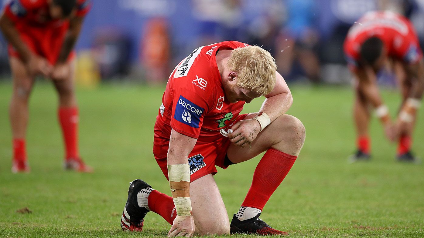 James Graham of the Dragons reacts after losing the round four NRL match