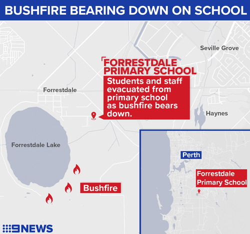 The primary school sits within an area that has been issued an emergency bushfire warning.