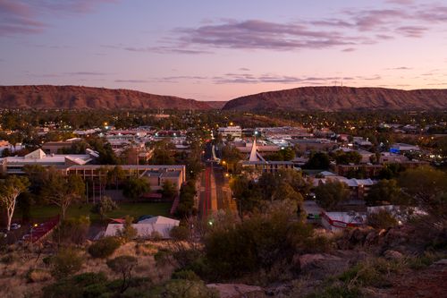 View from Anzac Hill down Hartley St on a beautiful winter's evening in Alice Springs, Northern Territory, Australia