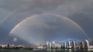 Amazing double rainbow appears over NYC on 9/11