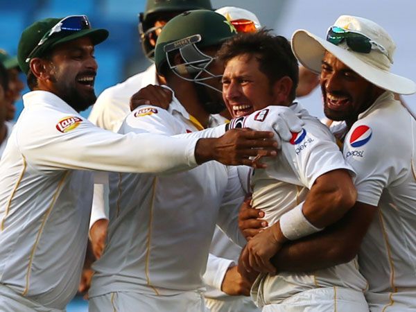 Pakistan players celebrate their win. (AFP)