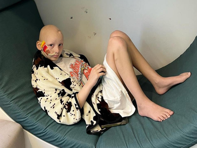 Bridgette in hospital during her brain cancer treatment.