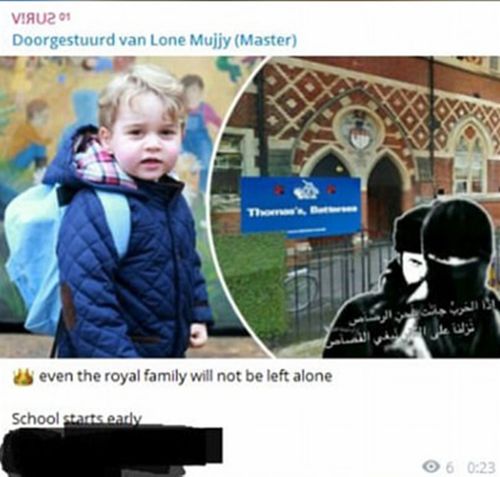 The message threatening Prince George's life on messaging app Telegram.