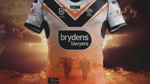 The Wests Tigers&#x27; Anzac Round jersey depicting American soldiers.