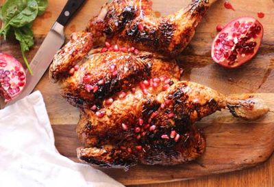 <strong>Roast chicken with pomegranate glaze</strong>