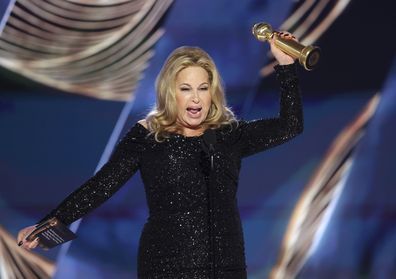 Jennifer Coolidge accepting the Best Actress in a Limited or Anthology Series or Television Film award for "The White Lotus" during the 80th Annual Golden Globe Awards