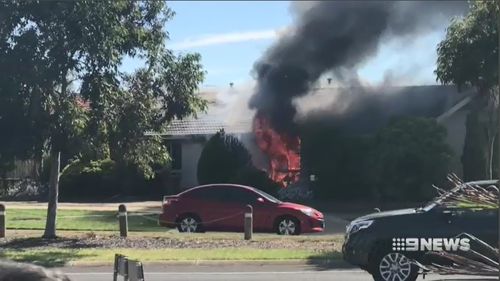 A Melbourne family of six are lucky to have escaped this house fire alive today after it gutted their home. Picture: 9NEWS.