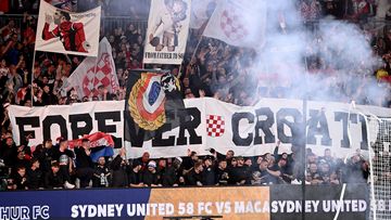 Sydney United 58 supporters are seen in the crowd ahead of the Australia Cup Final soccer match between Sydney United 58 and Macarthur FC