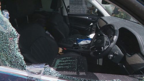 The smashed window on Lewis and Sarah Cianci's Skoda