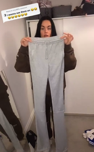 Woman's online pants purchase turn out to be almost as tall as she is